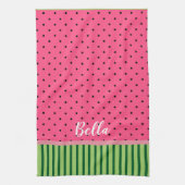 スイカ – 水玉模様とストライプ キッチンタオル (縦)