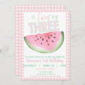 スイカ、甘い3つ、女の子の水色 招待状 (正面/裏面)