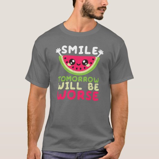 スイカ 笑顔 おもしろい Tシャツ (正面)