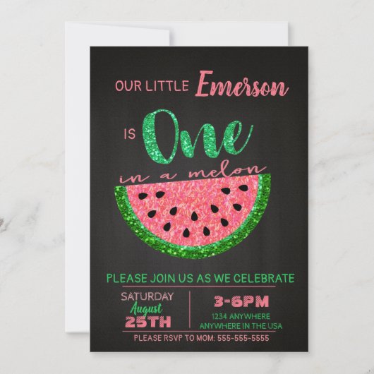 スイカ、1つのメロン招待状グリッター 招待状 (正面)