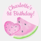 スイカ 1歳の誕生日パーティー 封筒ステッカー ラウンドシール (正面)