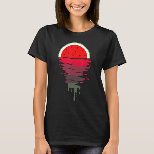 スイカVAPORWAVEサンセット80sトロピカル Tシャツ (正面)