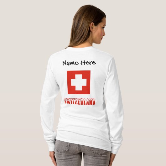スイスおよびスパーソナライズされたイス国旗の女子 Tシャツ (裏面フル)