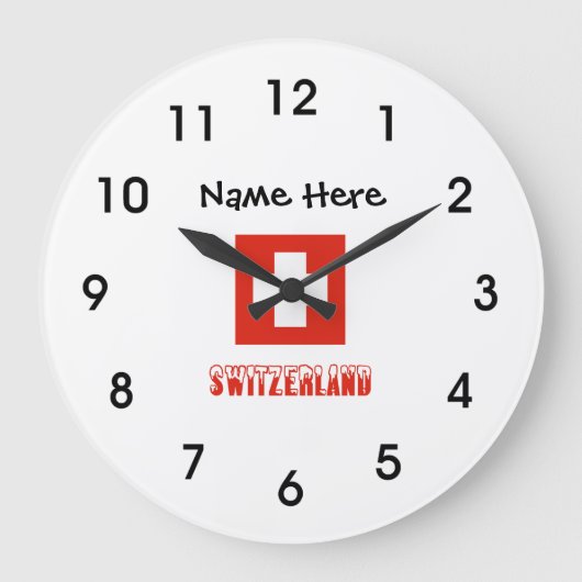 スイスとスイス国旗のカスタマイズ商品 ラージ壁時計 (正面)