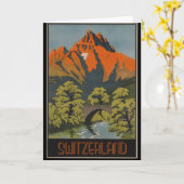 スイスのアルプスのヴィンテージ旅行ポスター カード (黄色い花)