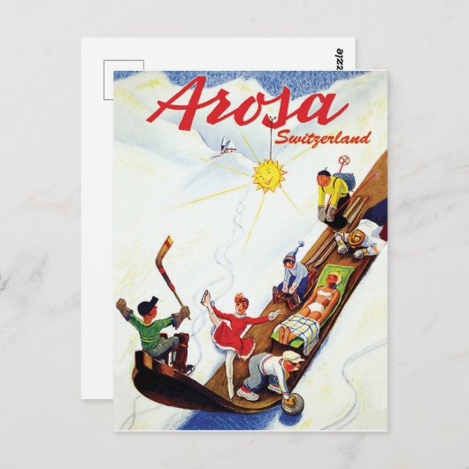 スイスのアロサでスキー ポストカード (正面/裏面)