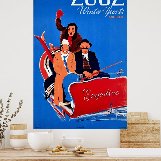 スイスのエンガディーン州ズオズでウィンタースポーツ ポスター (キッチン)