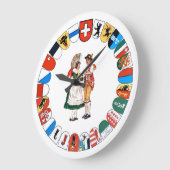スイスのカントンとフォークダンサーの大きな時計 ラージ壁時計 (傾斜)