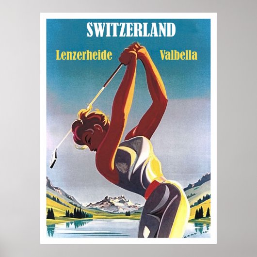 スイスのゴルフをする女性、Lenzerheide、Valbella ポスター (正面)