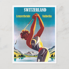 スイスのゴルフをする女性、Lenzerheide、Valbella ポストカード