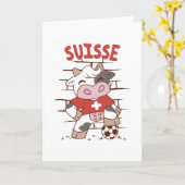 スイスのサッカーカウサッカーファンスイス国旗 カード (黄色い花)