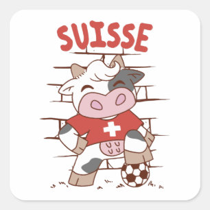 スイスのサッカーカウサッカーファンスイス国旗 スクエアシール