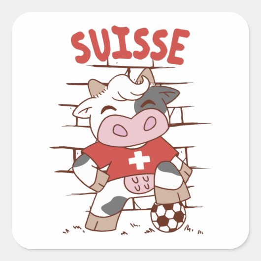 スイスのサッカーカウサッカーファンスイス国旗 スクエアシール (正面)