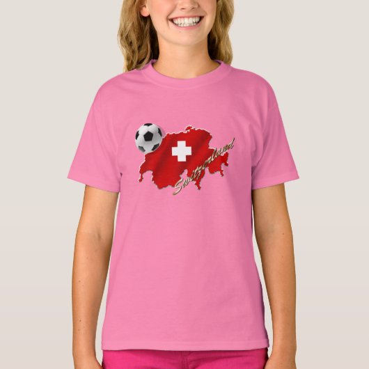 スイスのサッカーサッカーのギフトの地図 Tシャツ (正面)
