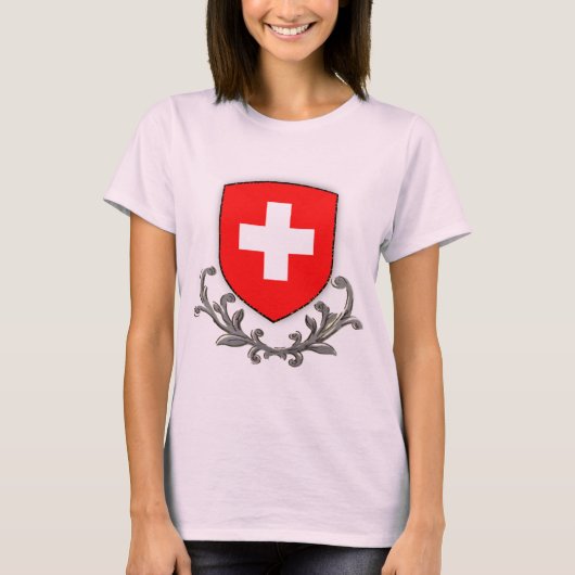 スイスのスクロールオーガニックティー Tシャツ (正面)