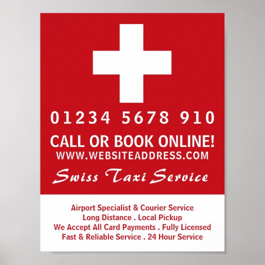 スイスのタクシー会社広告国旗 ポスター (正面)