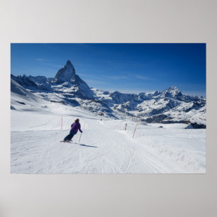 スイスのツェルマットでマターホルン山とスキー ポスター