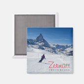 スイスのツェルマットでマターホルン山とスキー マグネット (正面/裏面)