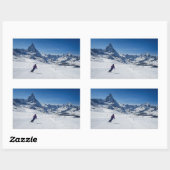 スイスのツェルマットでマターホルン山とスキー 長方形シール (シート)