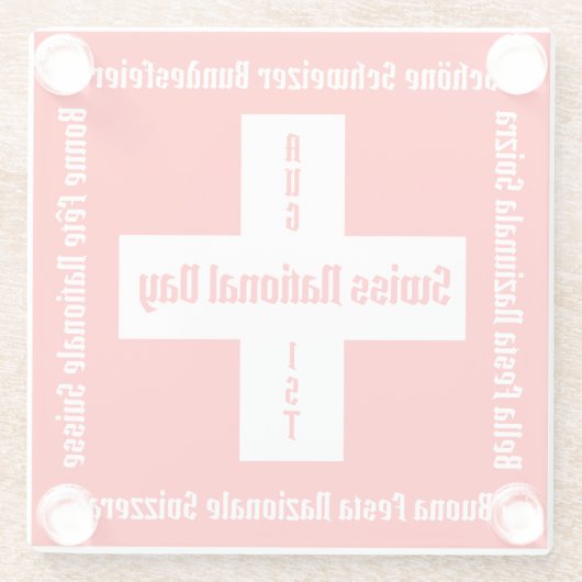 スイスのナショナルデー四言語スイス国旗 ガラスコースター (裏面)