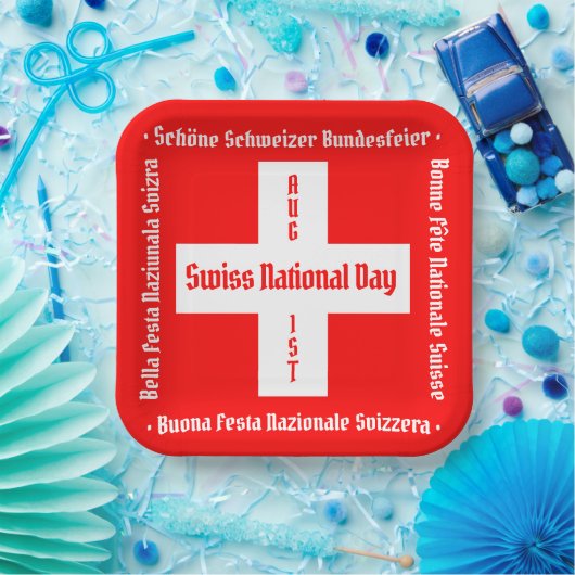スイスのナショナルデー四言語スイス国旗 ペーパープレート (パーティー)