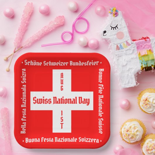 スイスのナショナルデー四言語スイス国旗 ペーパープレート (パーティー)