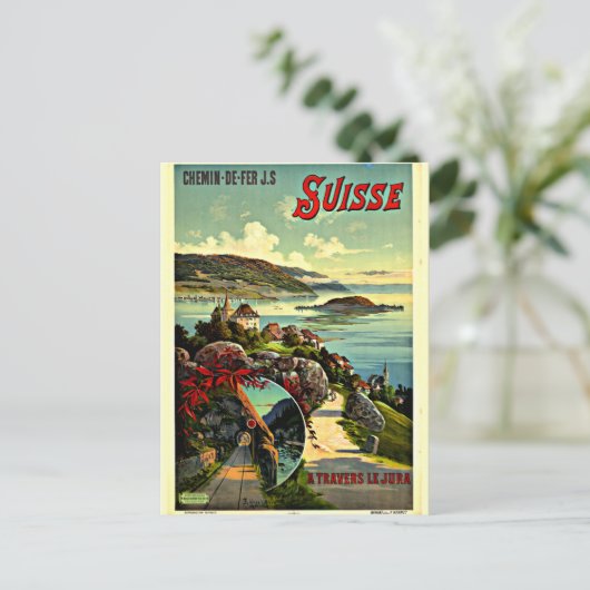 スイスのビンテージ旅行ポスター ポストカード (スタンド正面)