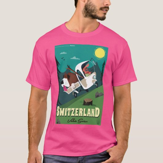 スイスのポスター野球スリーブ Tシャツ (正面)