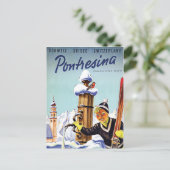 スイスのポントレジーナでスキーをする少女 ポストカード (スタンド正面)