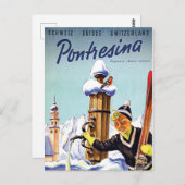 スイスのポントレジーナでスキーをする少女 ポストカード (正面/裏面)