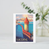 スイスのルツェルンは、湖と塔の上を望む。 ポストカード (スタンド正面)