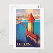 スイスのルツェルンは、湖と塔の上を望む。 ポストカード (正面/裏面)