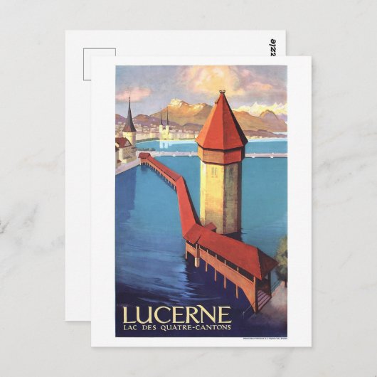 スイスのルツェルンは、湖と塔の上を望む。 ポストカード (正面/裏面)