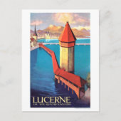 スイスのルツェルンは、湖と塔の上を望む。 ポストカード (正面)