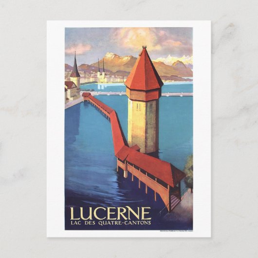 スイスのルツェルンは、湖と塔の上を望む。 ポストカード (正面)
