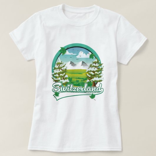 スイスのレトロな旅行ロゴ Tシャツ (デザイン正面)