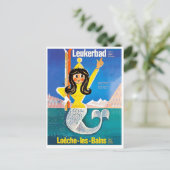 スイスのロイカーバッドとマーメイドとスキー用品 ポストカード (スタンド正面)