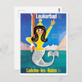 スイスのロイカーバッドとマーメイドとスキー用品 ポストカード (正面/裏面)