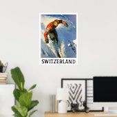 スイスの冬の休日，スキーマン，ヴィンテージ ポスター (ホームオフィス)