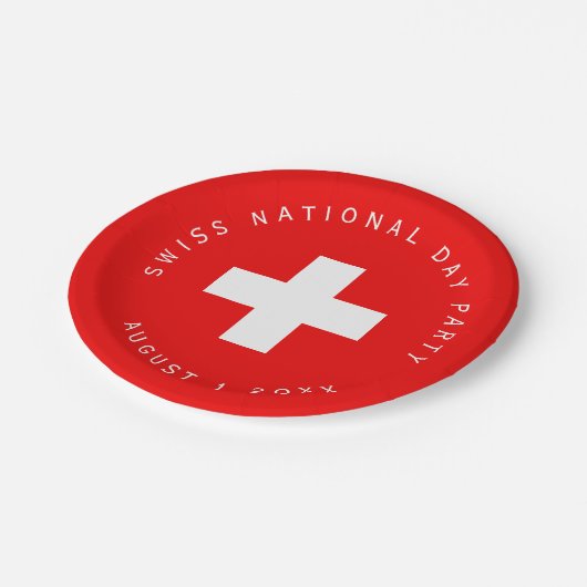 スイスの国家的記念日のパーティーのスイス人の旗 ペーパープレート (アングル)