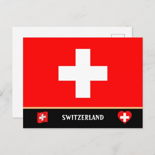 スイスの国旗とスイス旅行 / スイス ポストカード (正面/裏面)