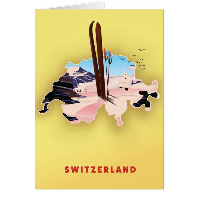 スイスの地図スキスポーツのー旅行ポスター (正面)