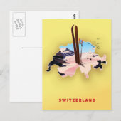 スイスの地図スキー旅行ポスター。 ポストカード (正面/裏面)
