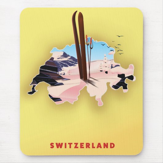 スイスの地図スキー旅行ポスター。 マウスパッド (正面)