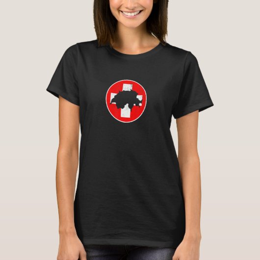 スイスの地図ヴィンテージスイス国旗 Tシャツ (正面)