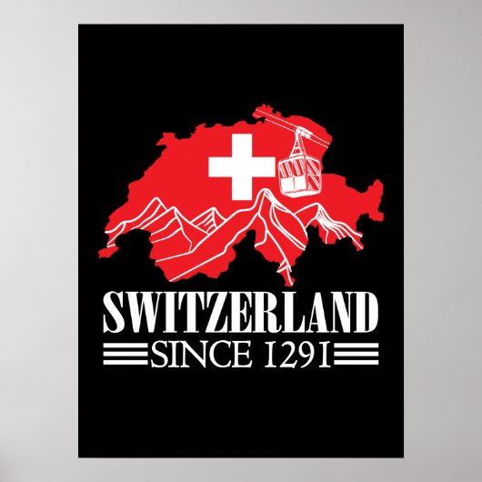 スイスの地図1291年山岳スイス国旗 ポスター (正面)