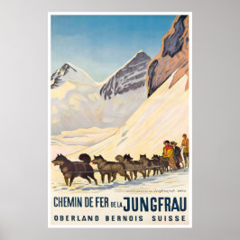 スイスの少女 Jungfrau アルプスの犬ぞり ポスター