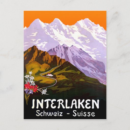 スイスの山々がそびえるインターラーケンの街 ポストカード (正面)