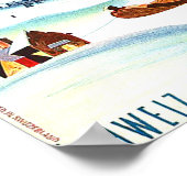 スイスの山々のスキーでペンギンのストース ポスター (角)