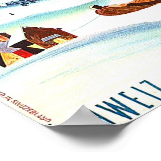 スイスの山々のスキーでペンギンのストース ポスター (角)